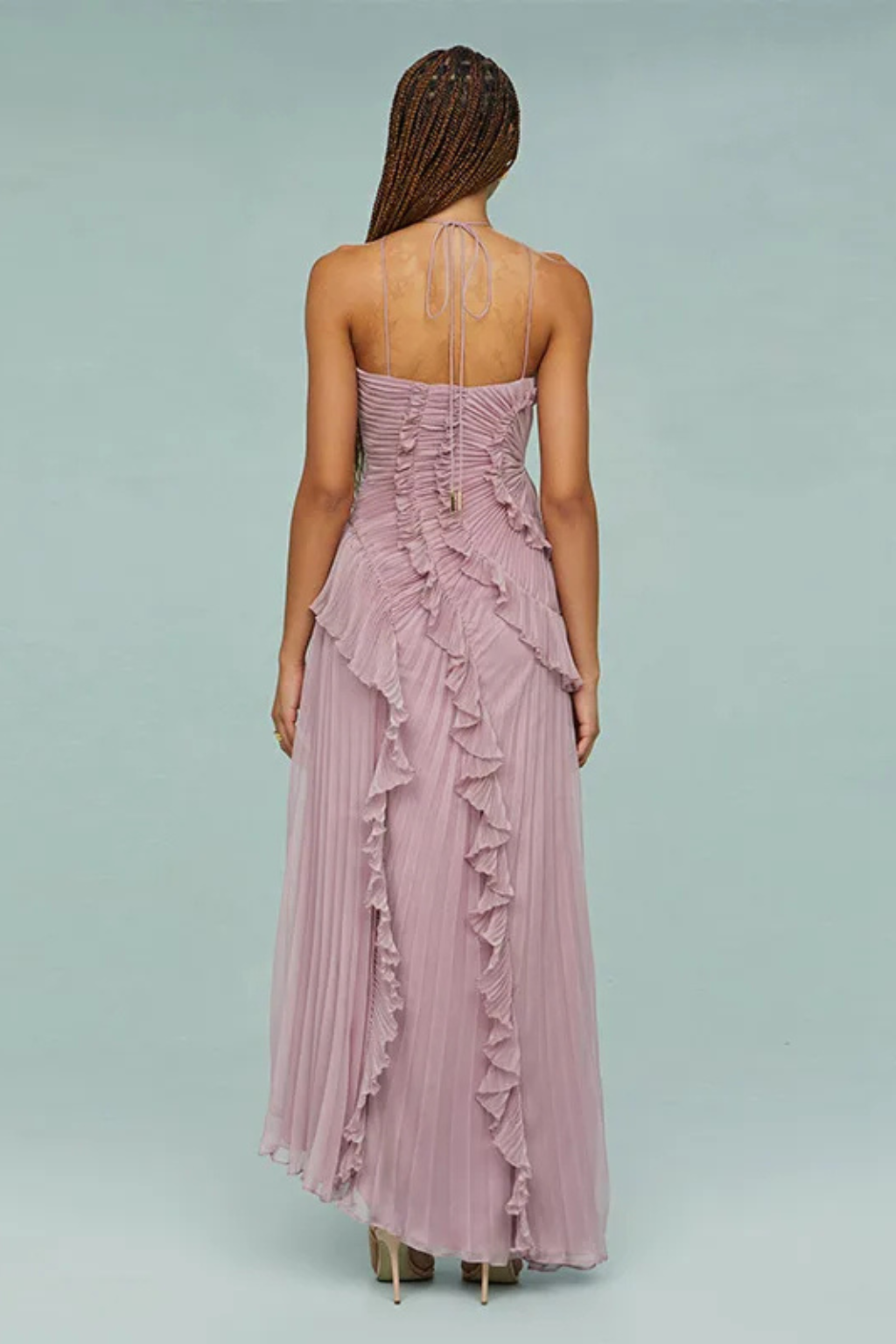 Women's Pleated Fabric Maxi Dress | Ruffled Halter Summer Gown 8