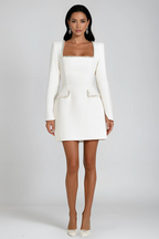 Women's Polyester Bodycon Mini Dress | Stylish Square Neck Long Sleeve Black Dress 4