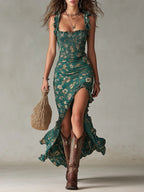 Women's Retro Bohemian Maxi Dress | Flowing Voluminous Summer Dress with Side Opening 0