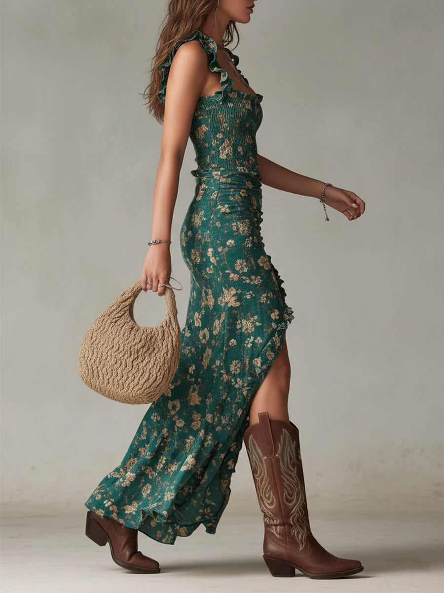 Women's Retro Bohemian Maxi Dress | Flowing Voluminous Summer Dress with Side Opening 1