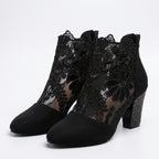 Womens Sheer Lace Block Heel Pumps | Elegant Pointed Toe Evening Shoes 4