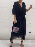 Women's Soft Draped Midi Dress | Elegant V-Neck Summer Cocktail Dress 1