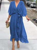 Women's Soft Draped Midi Dress | Elegant V-Neck Summer Cocktail Dress 2