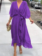 Women's Soft Draped Midi Dress | Elegant V-Neck Summer Cocktail Dress 3