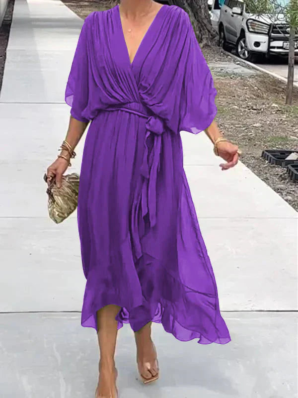 Women's Soft Draped Midi Dress | Elegant V-Neck Summer Cocktail Dress 3