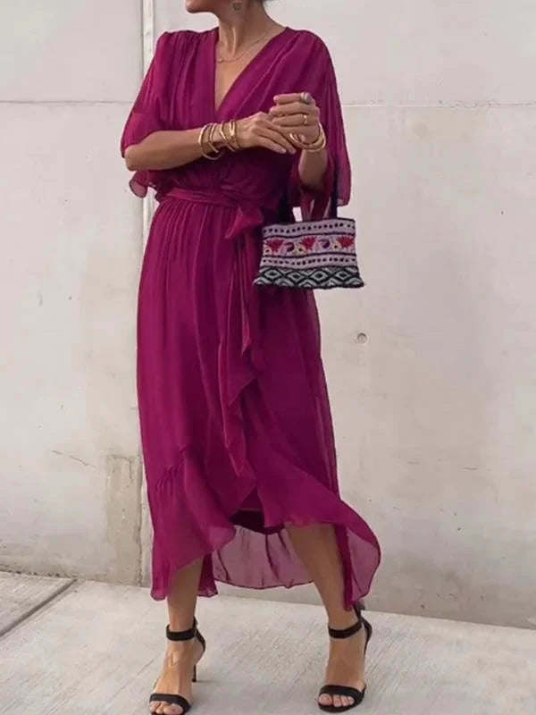 Women's Soft Draped Midi Dress | Elegant V-Neck Summer Cocktail Dress 7