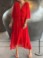 Women's Soft Draped Midi Dress | Elegant V-Neck Summer Cocktail Dress 8