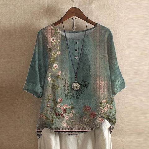 Women's Soft Floral Blouse | Elegant Vintage-Inspired Top | Relaxed Fit Summer Shirt 0
