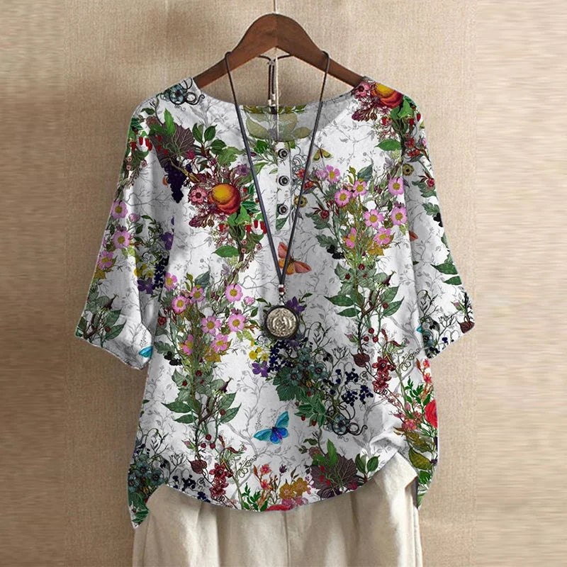 Women's Soft Floral Blouse | Elegant Vintage-Inspired Top | Relaxed Fit Summer Shirt 9