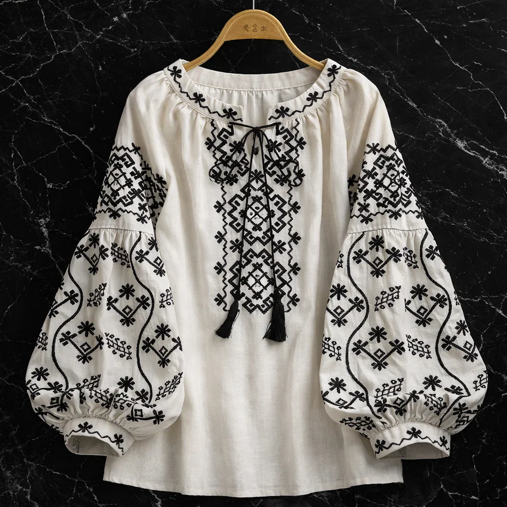 Women's Soft Linen Blouse | Relaxed Fit Summer Top with Flowing Sleeves 0