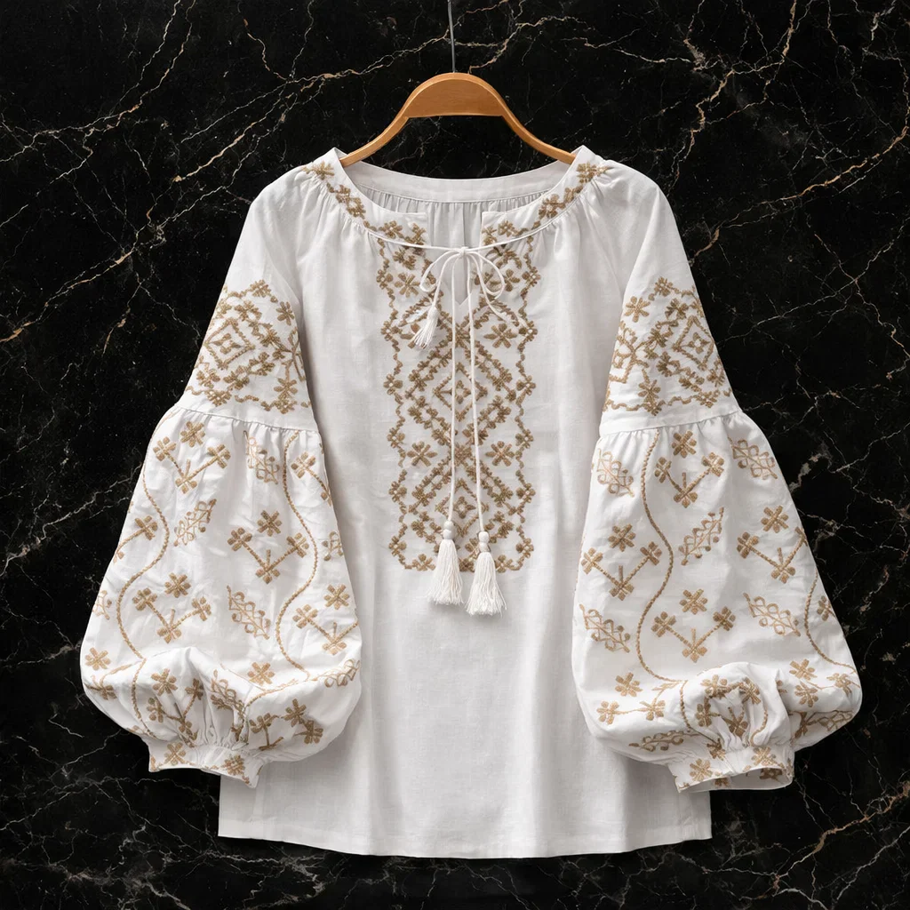 Women's Soft Linen Blouse | Relaxed Fit Summer Top with Flowing Sleeves 1