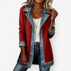 Women's Soft Rib Knit Blazer | Modern Contrast Denim Cardigan | Stylish Open-Front Layering Piece 4
