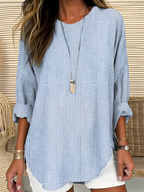 Women's Soft Striped Blouse | Relaxed Fit Crew Neck Top 0