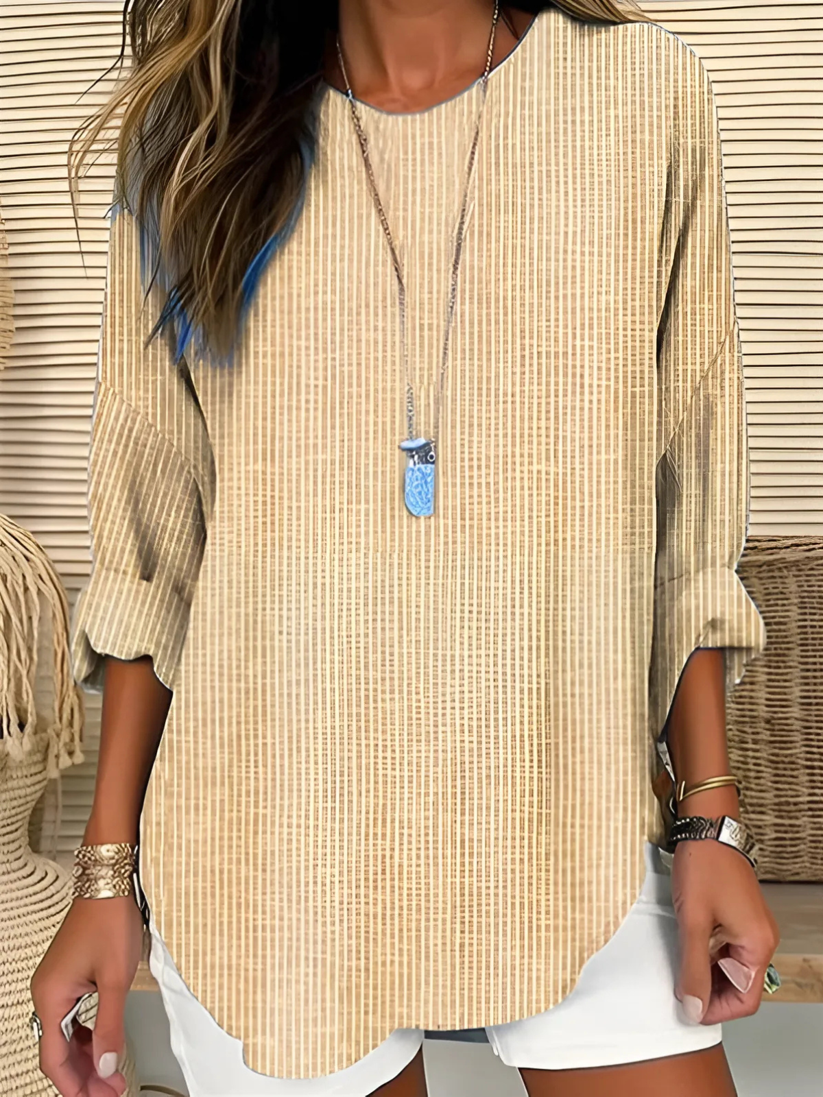 Women's Soft Striped Blouse | Relaxed Fit Crew Neck Top 1