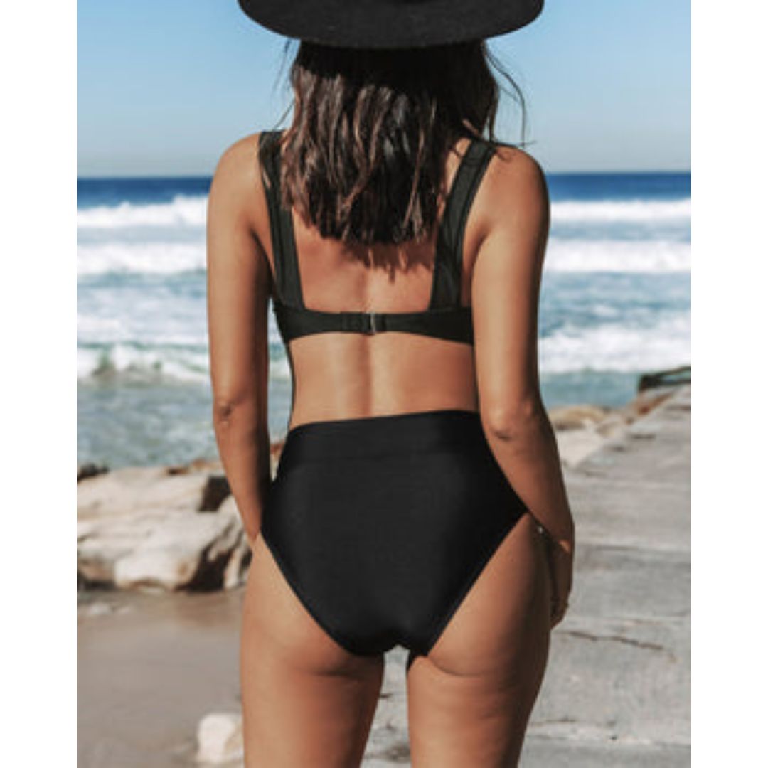 Womens Solid High-Waist One Piece Swimsuit | Elegant Tummy Control Swimwear 9