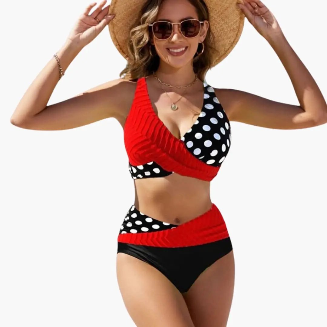 Womens Stretch Fabric Crossover Bikini Set | Adjustable Two-Piece Summer Swimwear 2