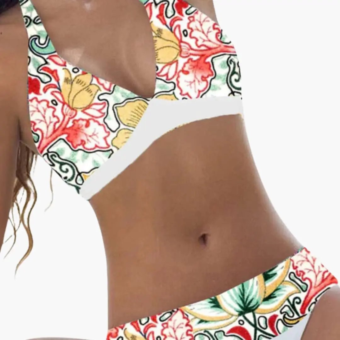 Womens Stretch Fabric Halter Bikini Set | Chic Open-Back Summer Swimwear 1