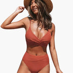 Womens Stretch Fabric High-Waisted Bikini Set | Scoop Neck Two-Piece Swimwear 1