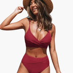 Womens Stretch Fabric High-Waisted Bikini Set | Scoop Neck Two-Piece Swimwear 2