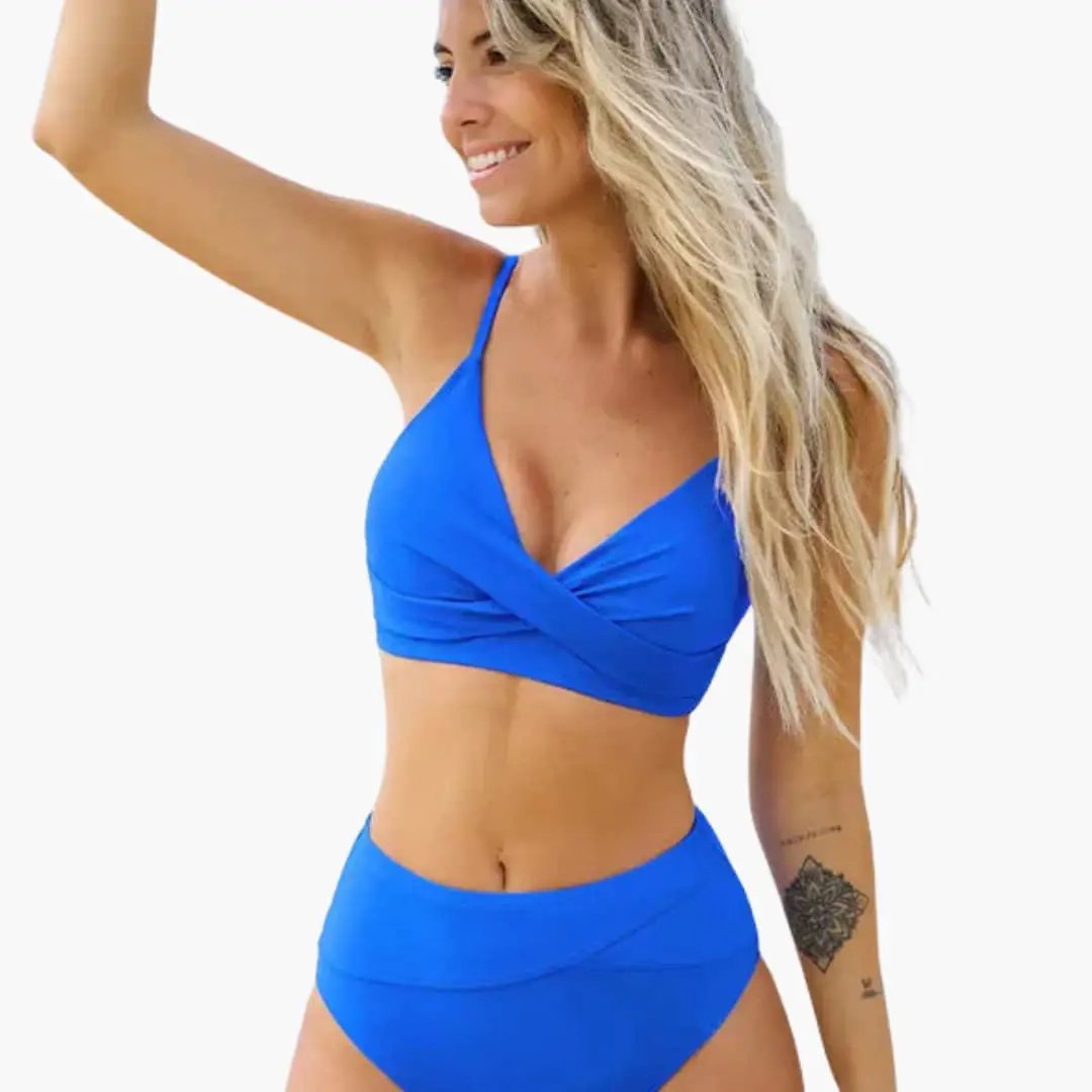 Womens Stretch Fabric High-Waisted Bikini Set | Scoop Neck Two-Piece Swimwear 11