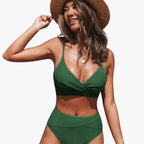 Womens Stretch Fabric High-Waisted Bikini Set | Scoop Neck Two-Piece Swimwear 15