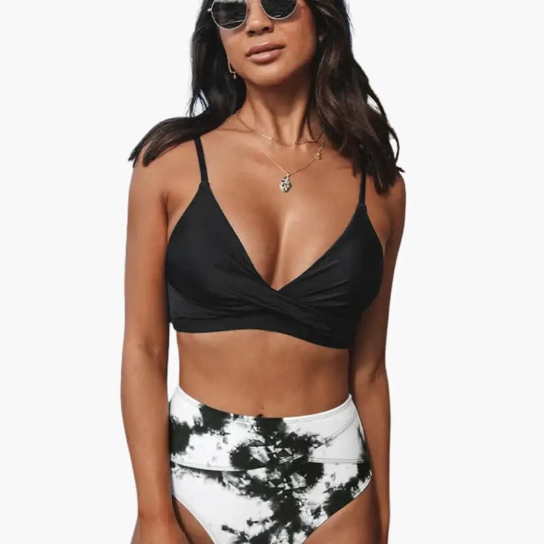 Womens Stretch Fabric High-Waisted Bikini Set | Scoop Neck Two-Piece Swimwear 17