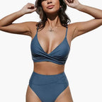 Womens Stretch Fabric High-Waisted Bikini Set | Scoop Neck Two-Piece Swimwear 4