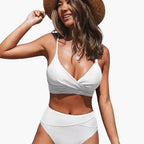 Womens Stretch Fabric High-Waisted Bikini Set | Scoop Neck Two-Piece Swimwear 6