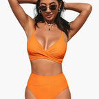 Womens Stretch Fabric High-Waisted Bikini Set | Scoop Neck Two-Piece Swimwear 9