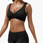 Womens Stretch Fabric Twist Front Bikini Set | Stylish Mid-Rise Swim Shorts for Summer 3