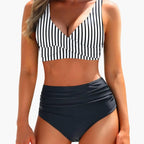 Womens Stretch High-Waisted Bikini Set | Structured Shaping Top and Swim Shorts for Summer 6