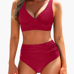 Womens Stretch High-Waisted Bikini Set | Structured Shaping Top and Swim Shorts for Summer 7