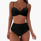 Womens Stretchy High-Waisted Bikini Set | Adjustable Scoop Neck Swimwear 2
