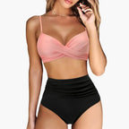 Womens Stretchy High-Waisted Bikini Set | Adjustable Scoop Neck Swimwear 4