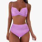 Womens Stretchy High-Waisted Bikini Set | Adjustable Scoop Neck Swimwear 5