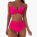 Womens Stretchy High-Waisted Bikini Set | Adjustable Scoop Neck Swimwear 6