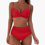 Womens Stretchy High-Waisted Bikini Set | Adjustable Scoop Neck Swimwear 7