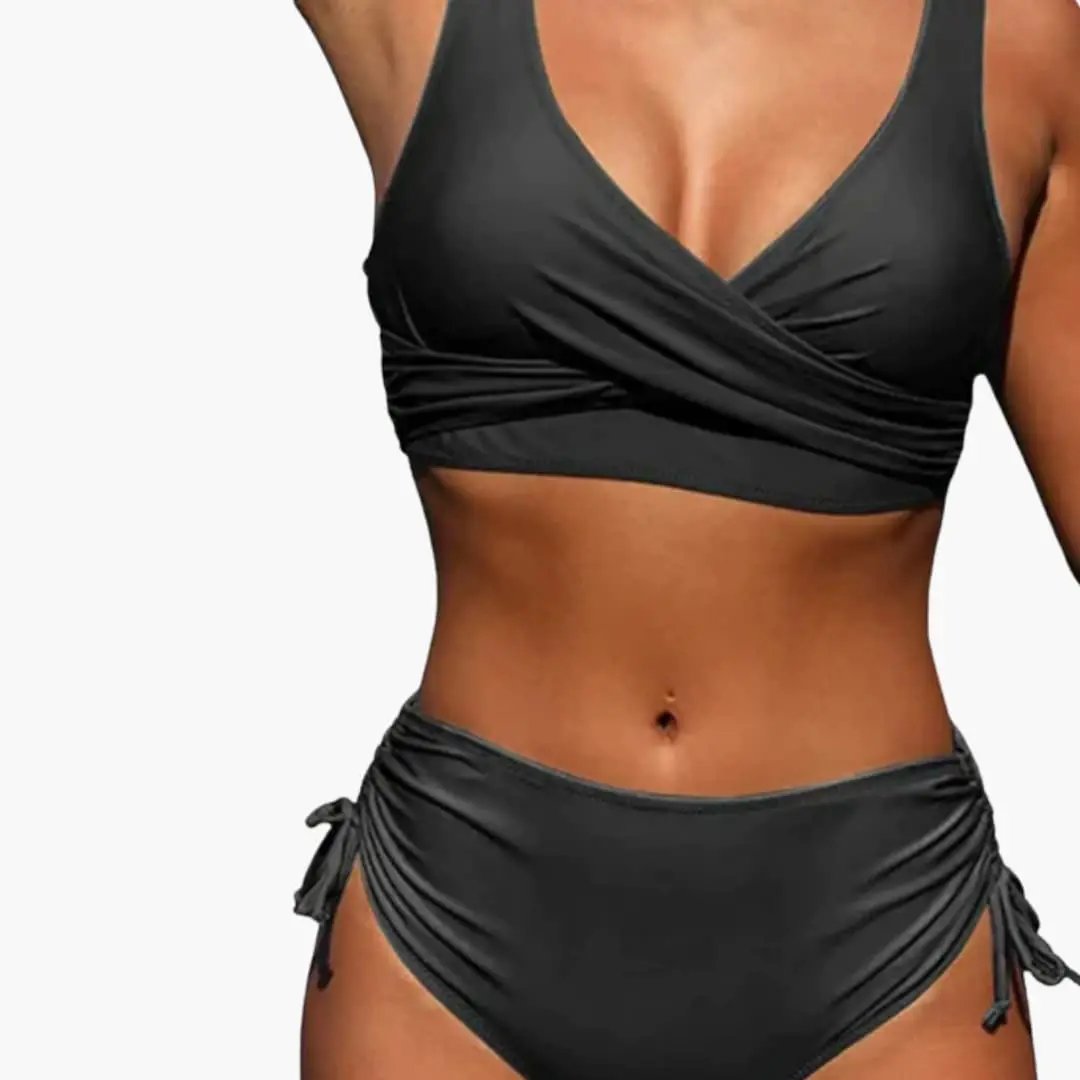 Womens Stretchy High-Waisted Bikini Set | Structured Scoop Neck Design for Summer 1