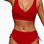 Womens Stretchy High-Waisted Bikini Set | Structured Scoop Neck Design for Summer 2