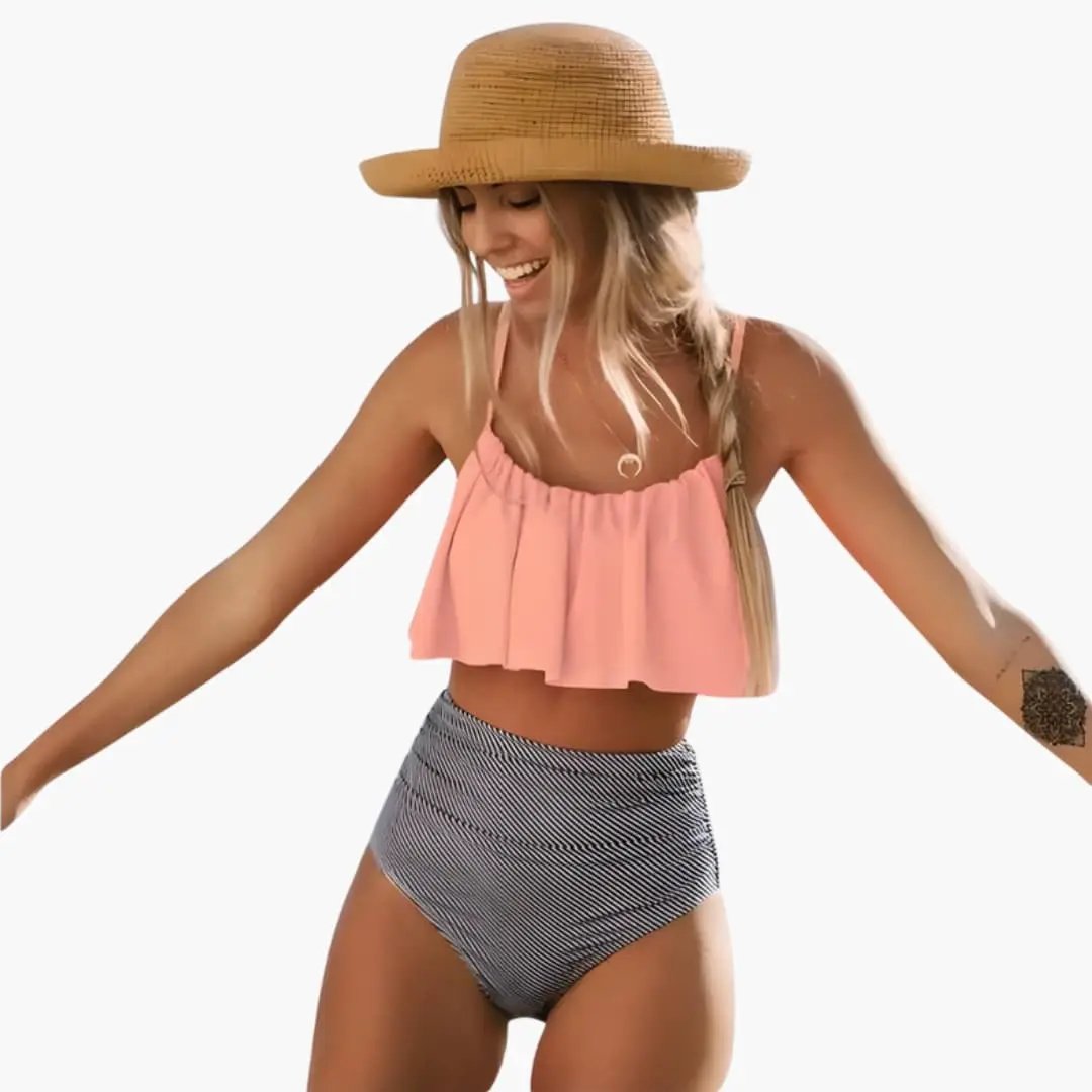 Womens Stretchy Ruffle High-Waisted Bikini Set | Playful Two-Piece Swimsuit 1