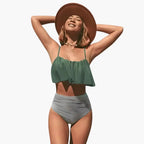 Womens Stretchy Ruffle High-Waisted Bikini Set | Playful Two-Piece Swimsuit 2