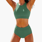 Womens Stretchy Sport Bikini Set | Structured Bustier Top with Mid-Rise Bottoms 1