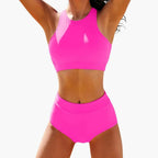 Womens Stretchy Sport Bikini Set | Structured Bustier Top with Mid-Rise Bottoms 3