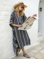 Women's Striped Cotton Blend Maxi Dress | Relaxed Fit Summer Kaftan 1