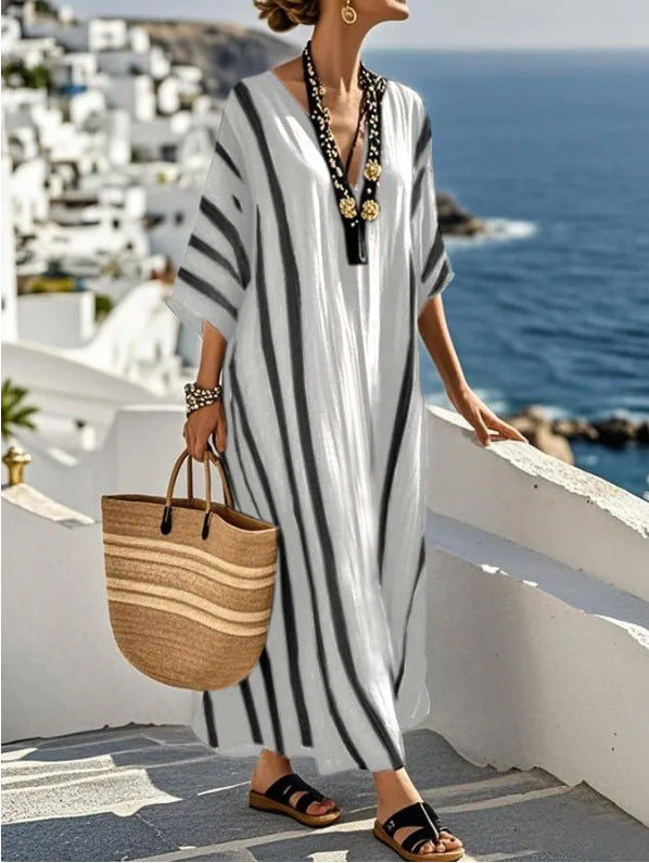 Women's Striped Cotton Blend Maxi Dress | Relaxed Fit Summer Kaftan 4