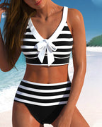 Womens Striped High-Waisted Bikini Set | Elegant Playful Swimwear for Summer 1