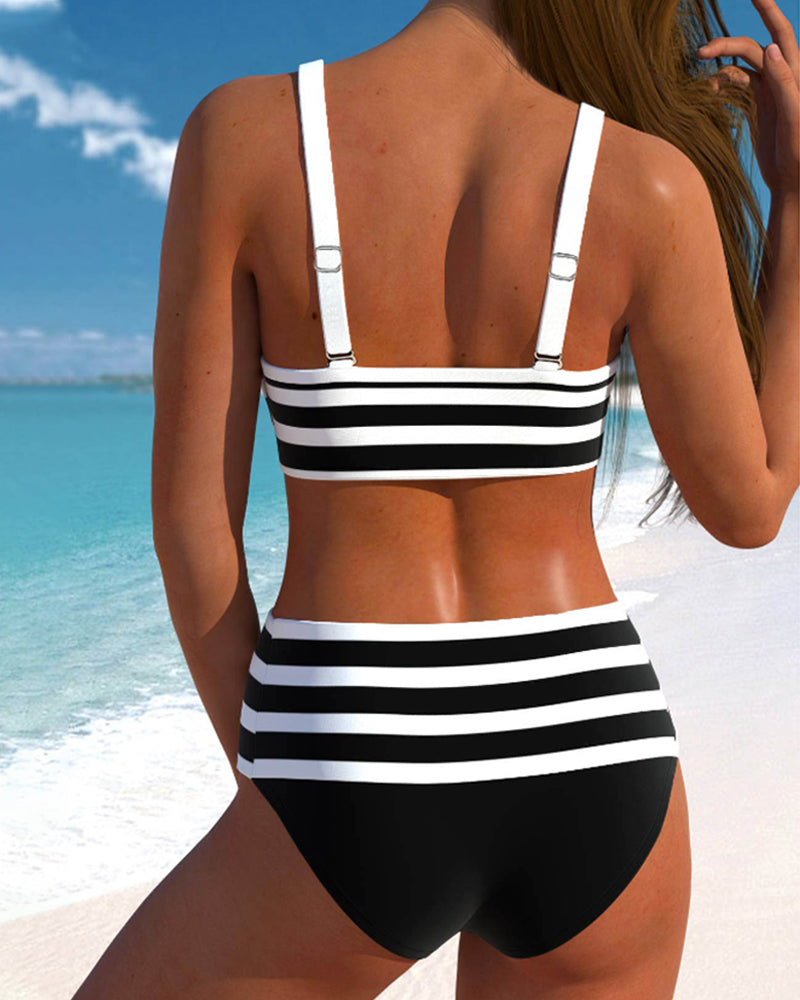 Womens Striped High-Waisted Bikini Set | Elegant Playful Swimwear for Summer 2