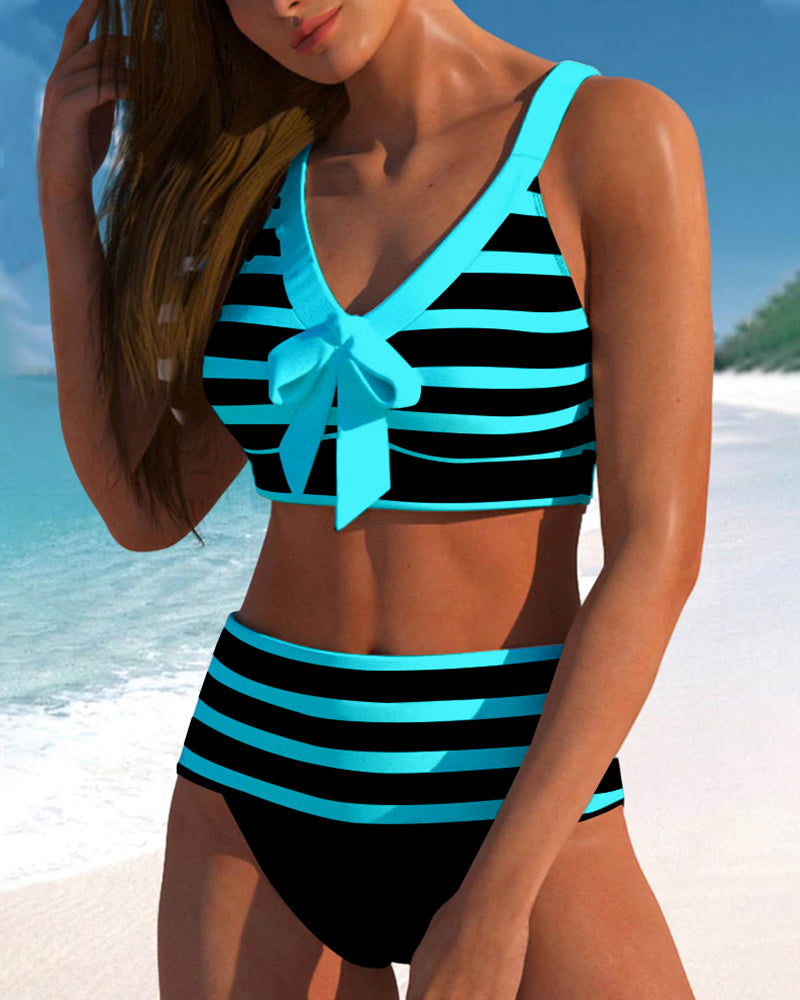 Womens Striped High-Waisted Bikini Set | Elegant Playful Swimwear for Summer 7