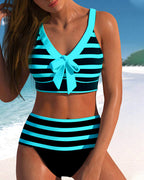 Womens Striped High-Waisted Bikini Set | Elegant Playful Swimwear for Summer 8