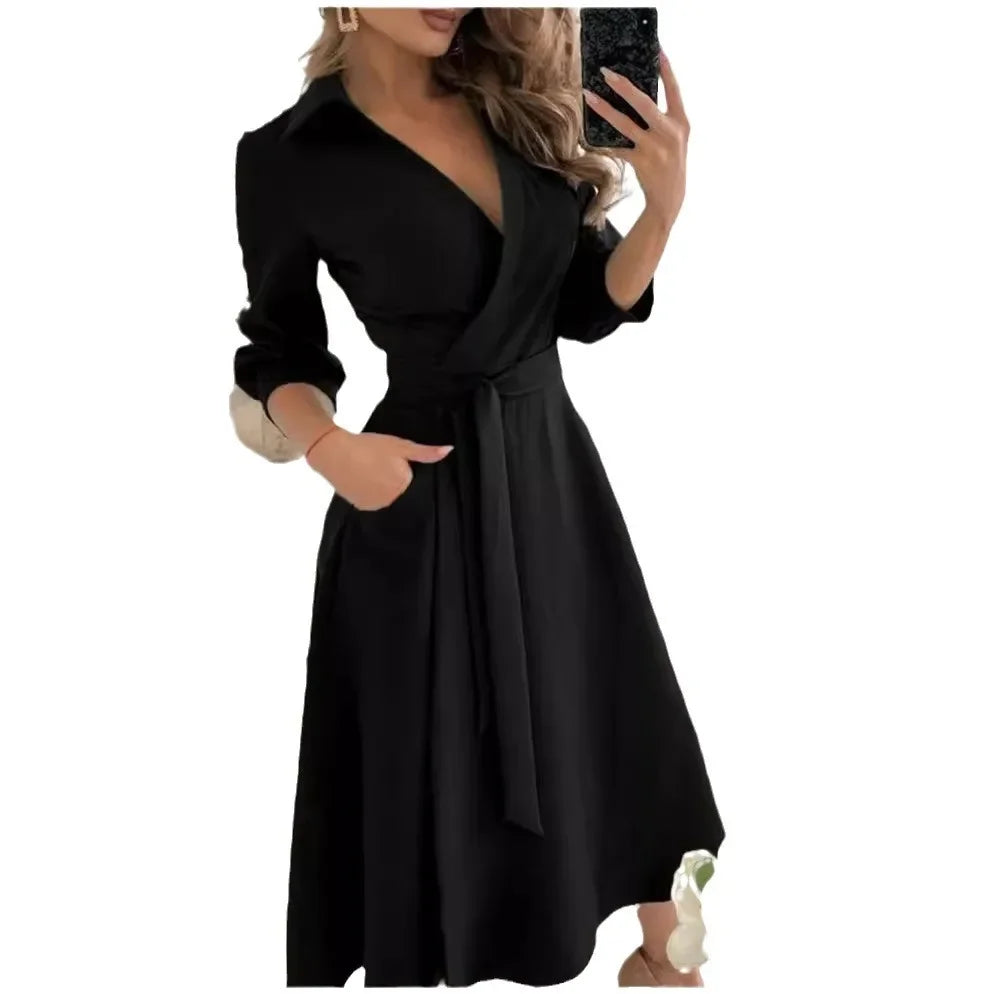 Women's Structured Cotton Blend Blazer Dress | Elegant Tailored Wrap Formal Dress 5